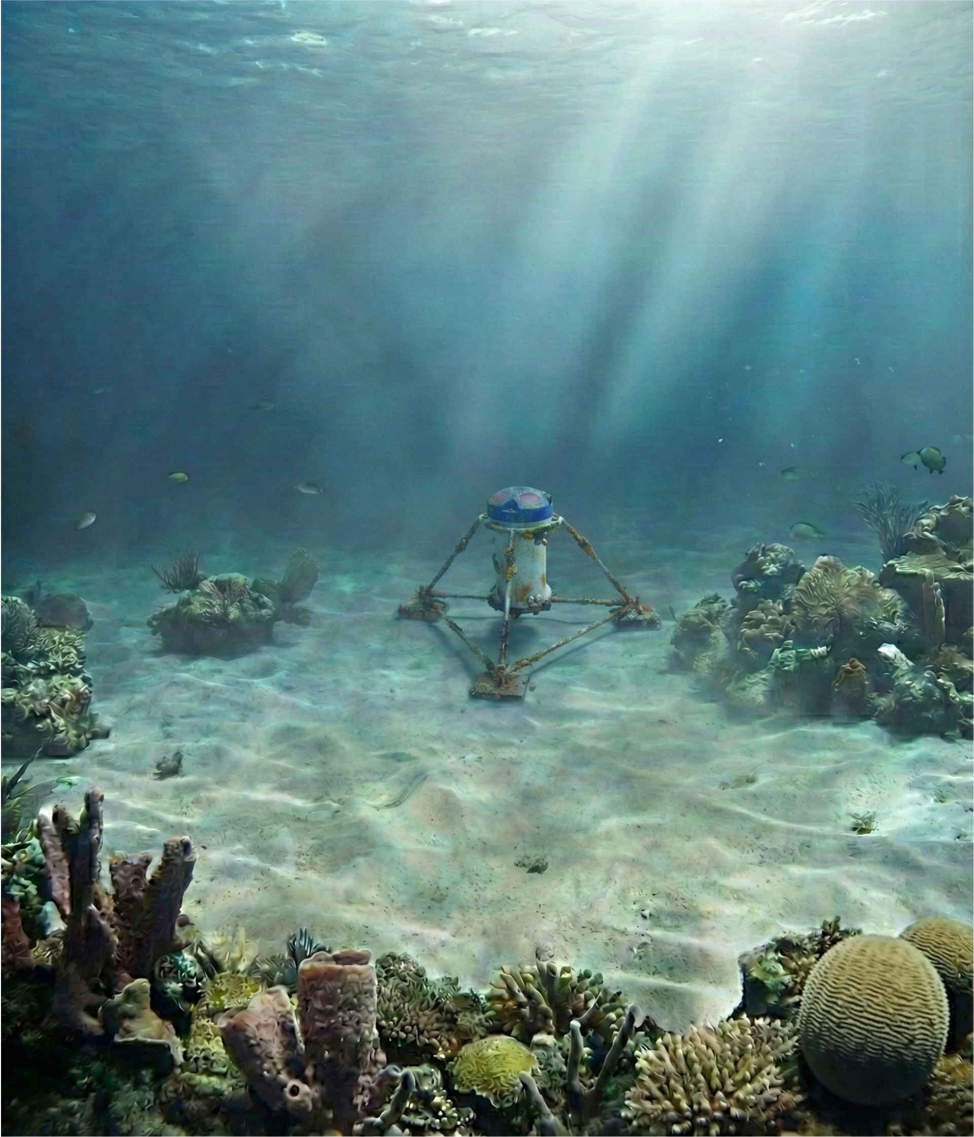 Equipo de investigación oceanográfica realizando mediciones en campo, costa de Colombia